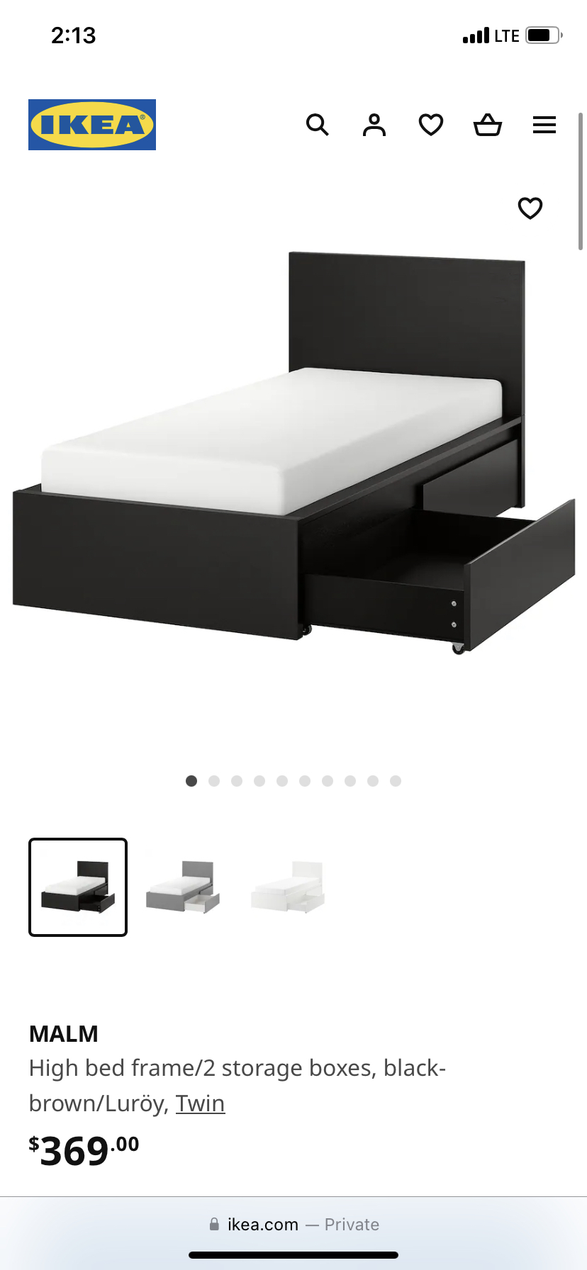 Single/Twin Bed with storage and mattress - Ikea Malm