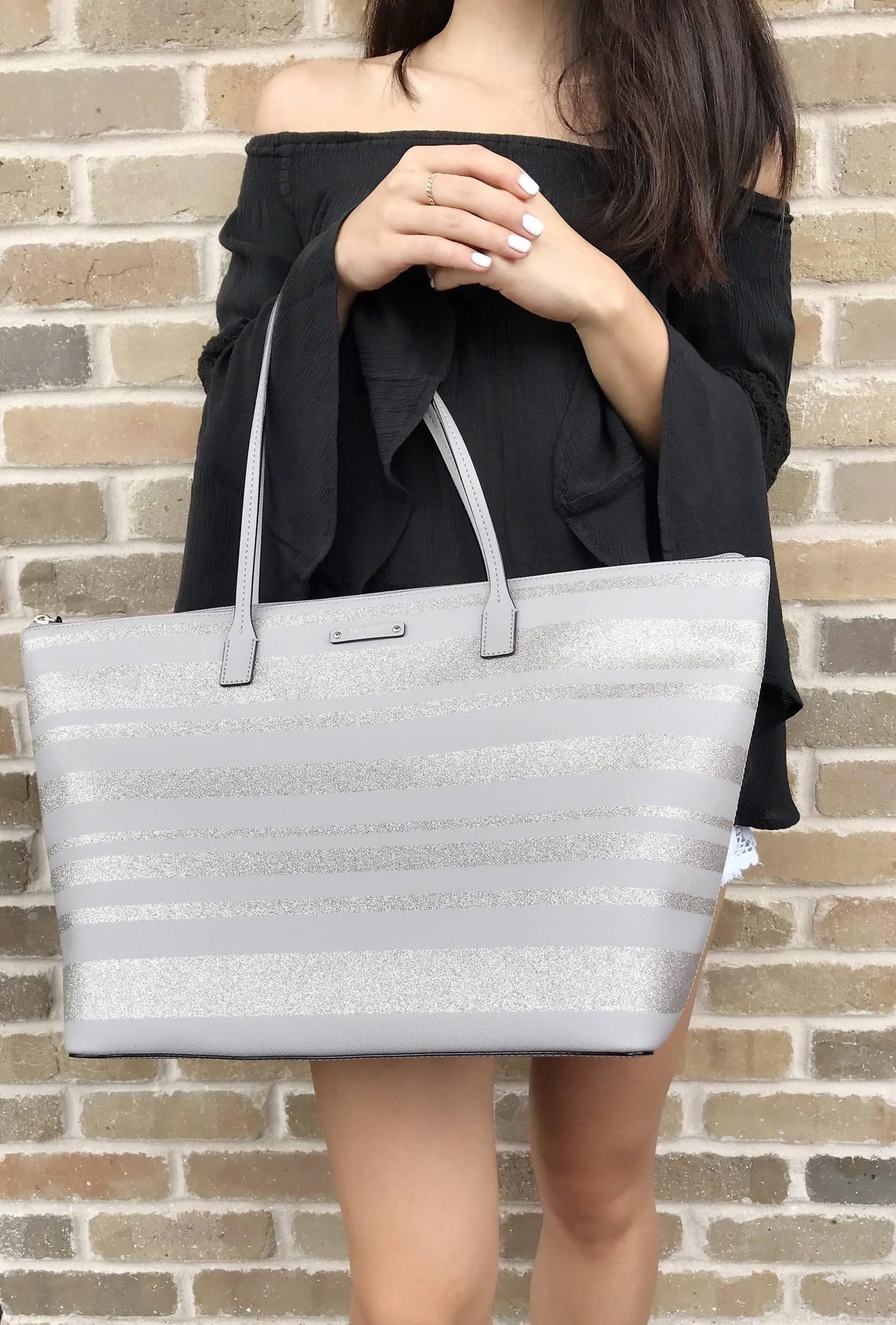 Kate Spade Hani Haven Lane glitter lilac grey/silver tote bag