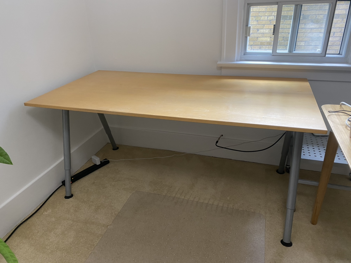 Large wood desk / table with adjustable legs