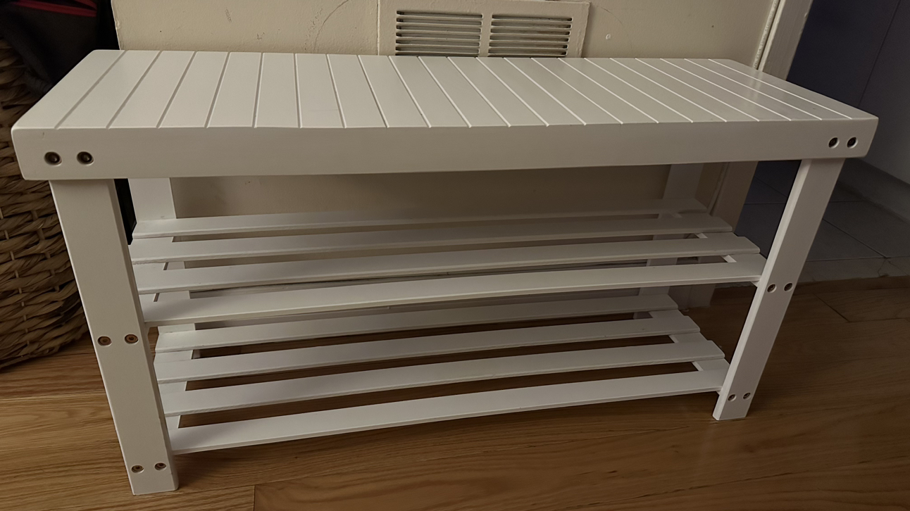 Shoe Rack Bench, 3-Tier Bamboo Shoe Storage Organizer, White thumbnail