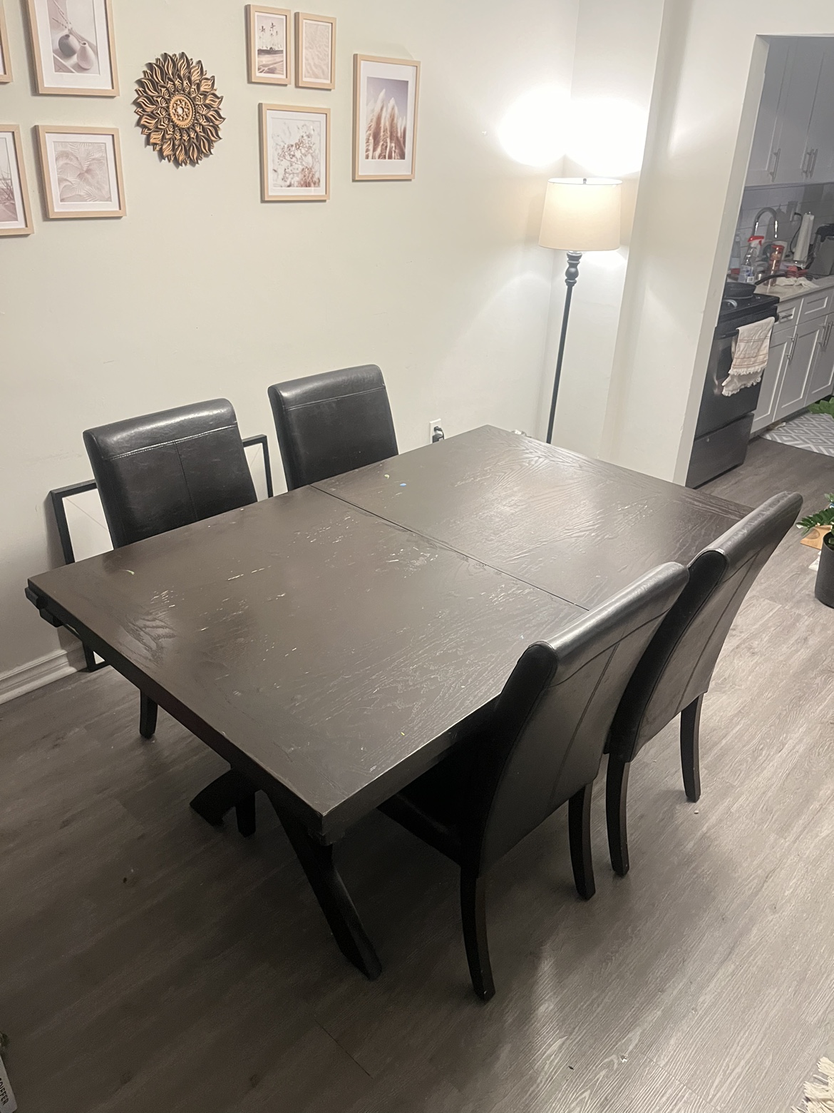 Dining table set large - REAL WOOD- COMES WITH LEAF thumbnail