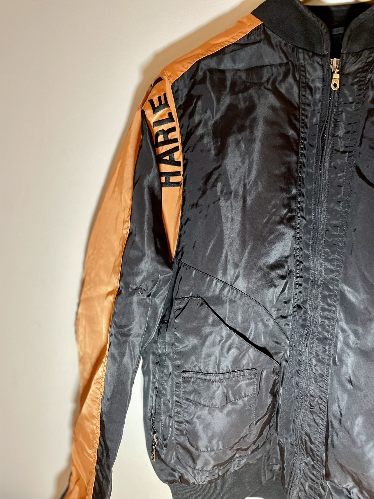 Harley Davidson Jacket Black Orange Logo Windbreaker - Med - photo 3
