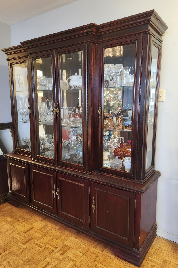 2-piece Mahogany lighted glass door dining cabinet - photo 2