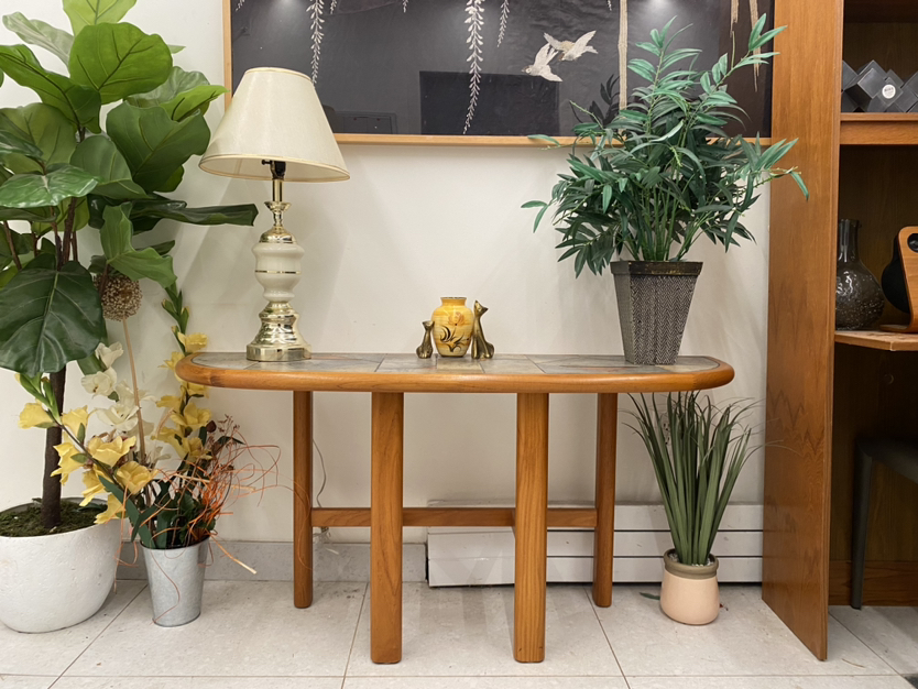Danish Modern Teak Tiled Half-Moon Hallway Table thumbnail