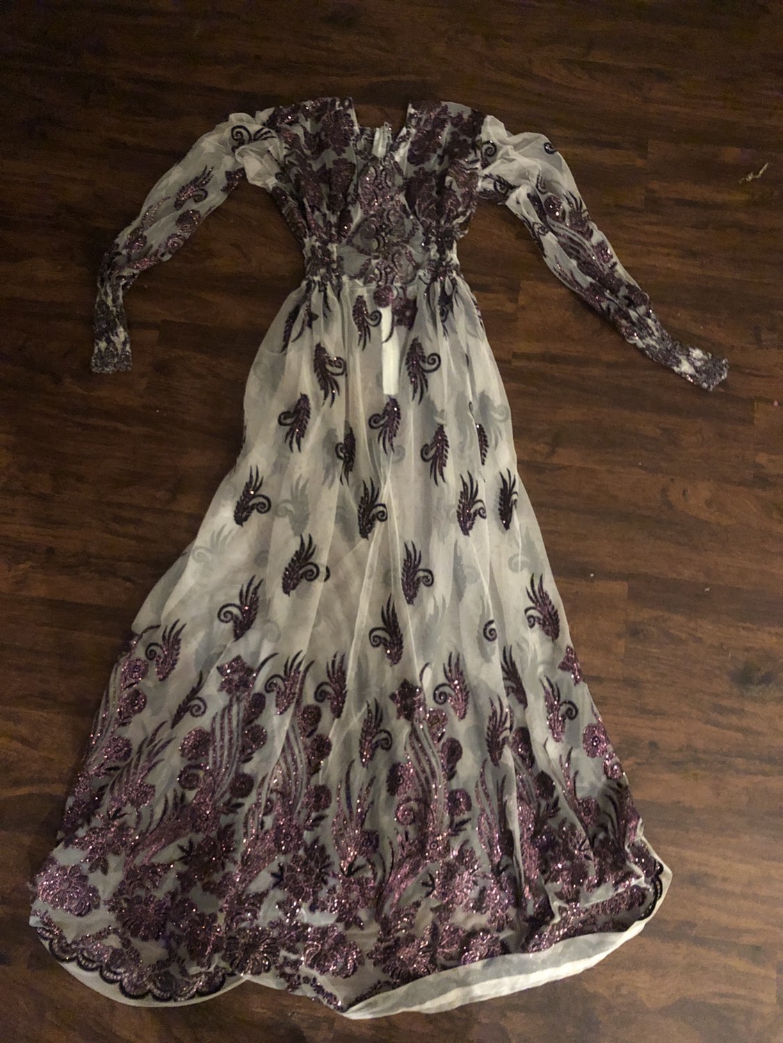 Floral mesh see through dress, long sleeve