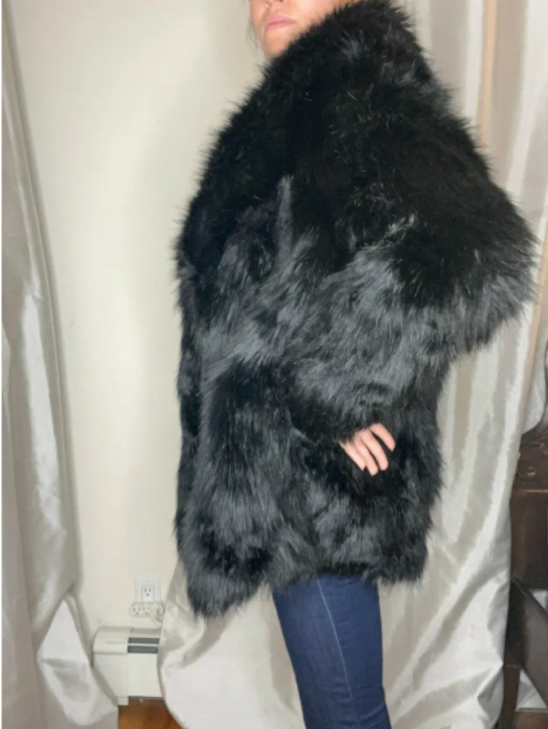 Black Super Fluffy Furry Fur Angora Sweater Jacket Cardigan - photo 4
