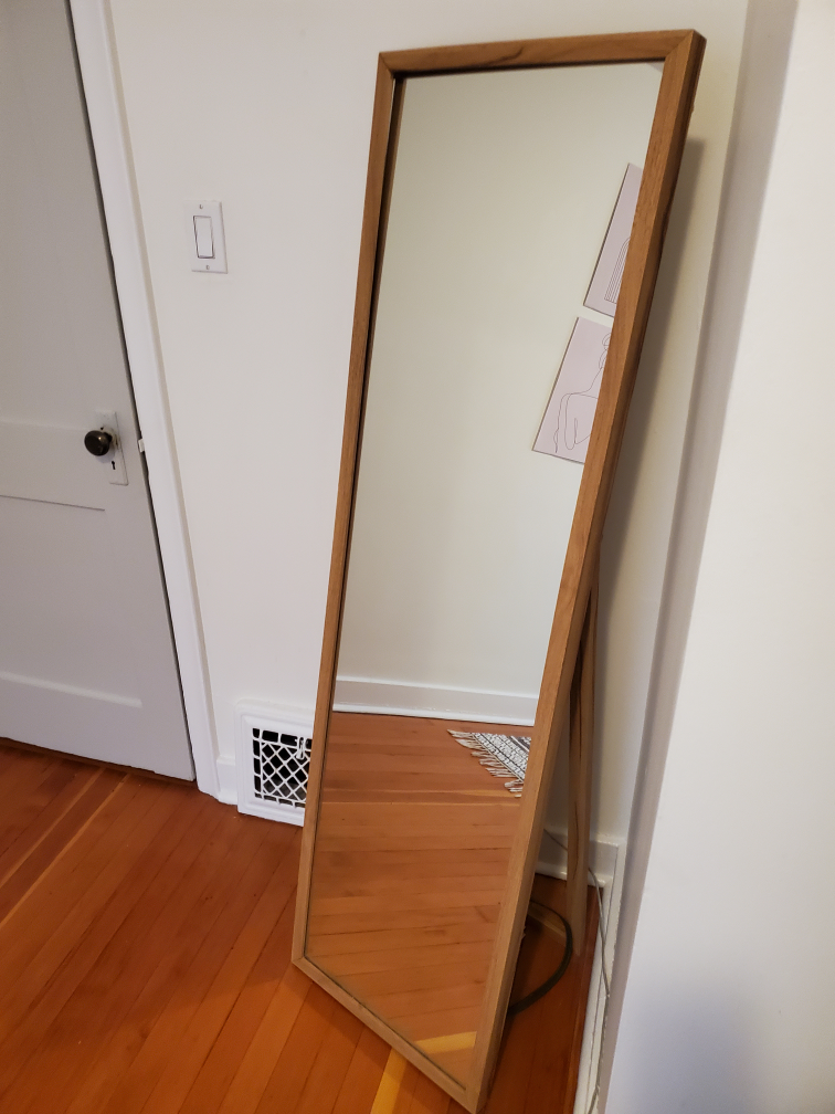 free standing wooden mirror