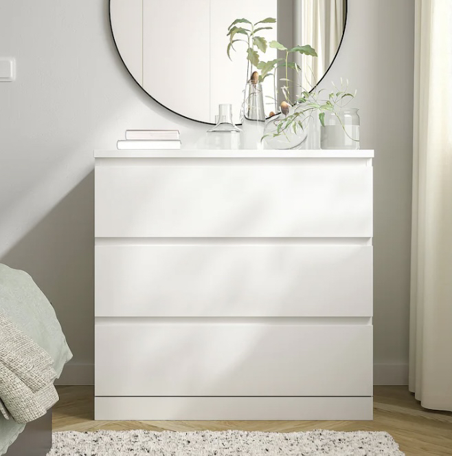 3 Drawer Chest in white color - ASSEMBLED