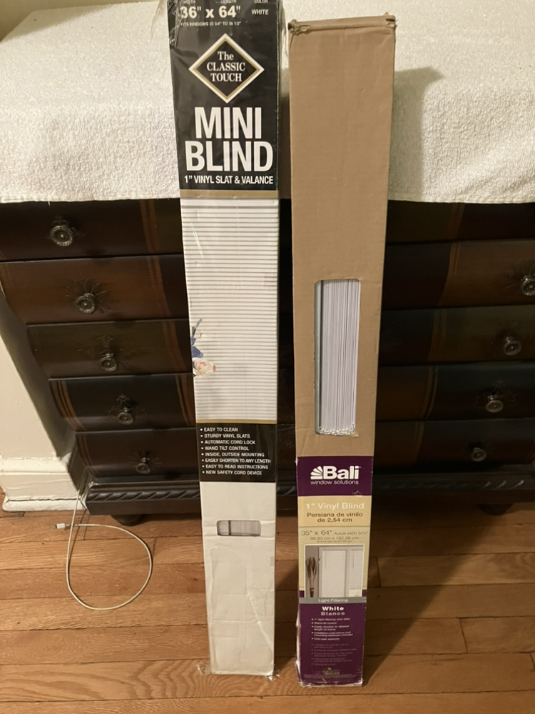 2 Never Used Vinyl White Slats Window Shades 35 x 64