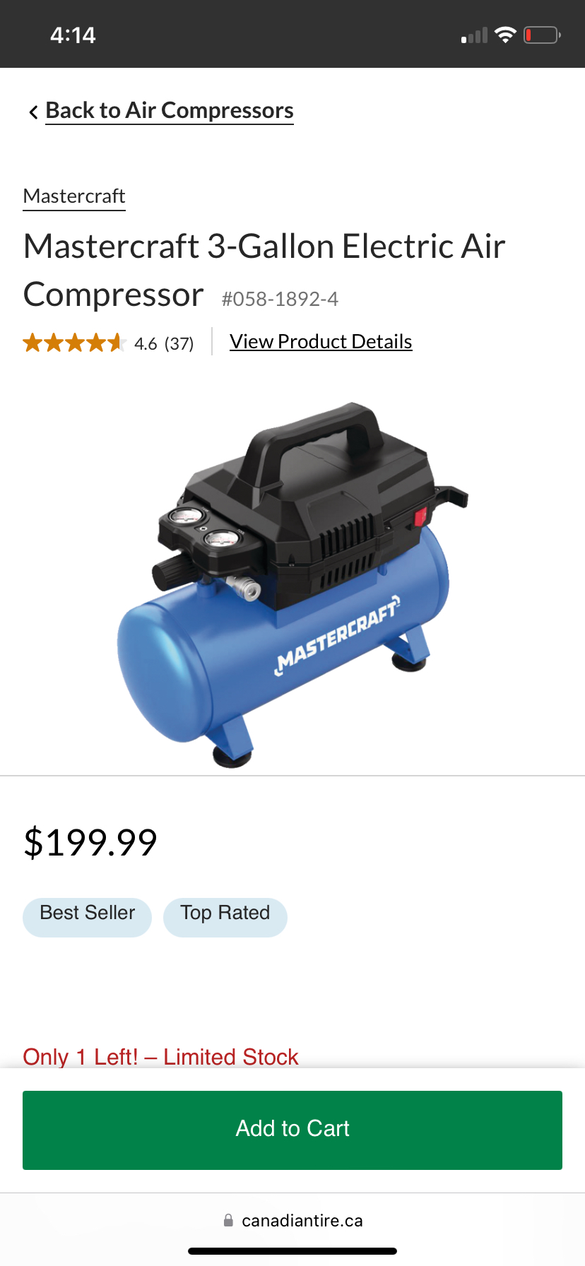 Mastercraft 3-Gallon Electric Air Compressor