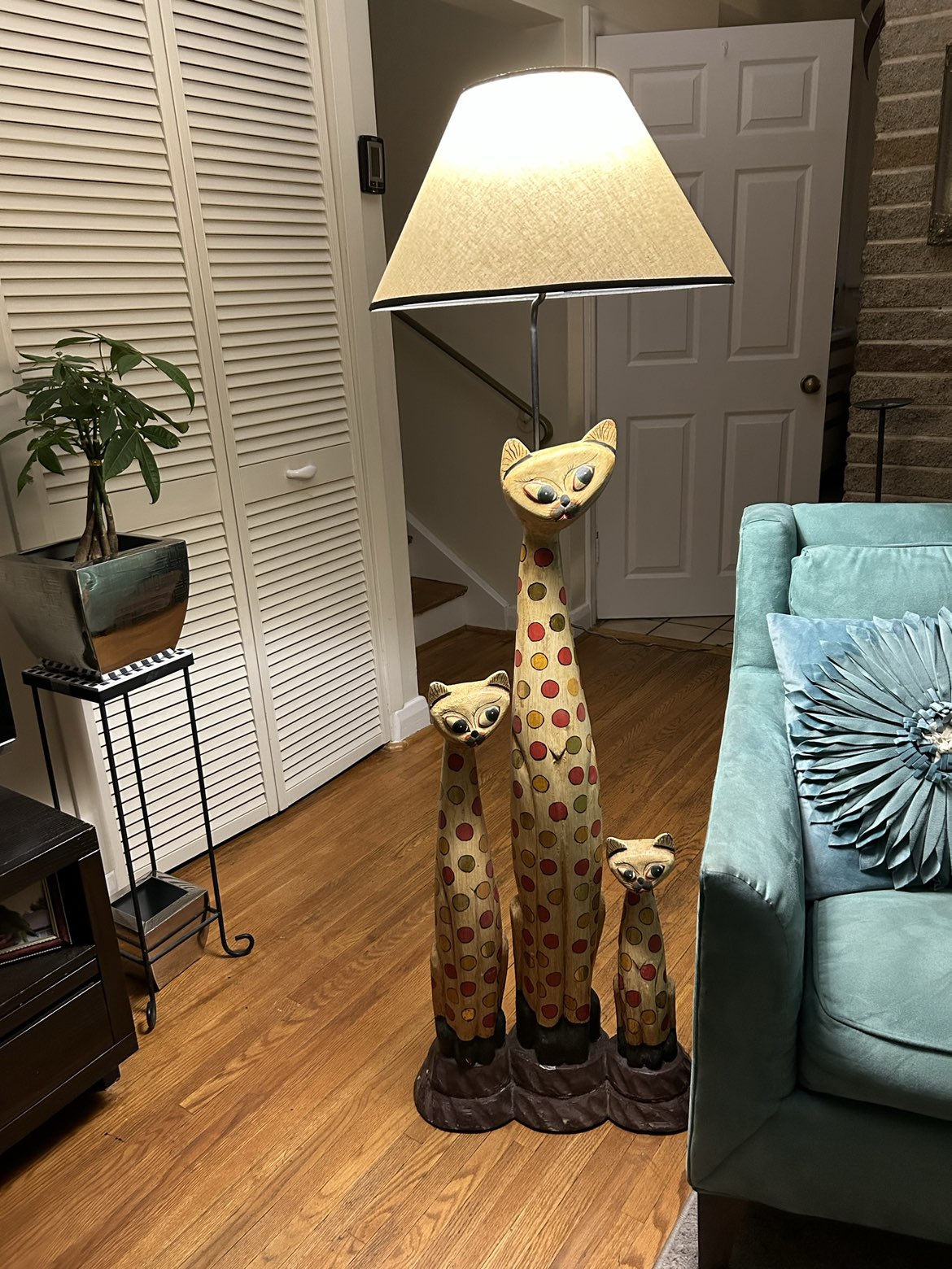 Cat Lovers Unique hand carved wooden Cat Lamp