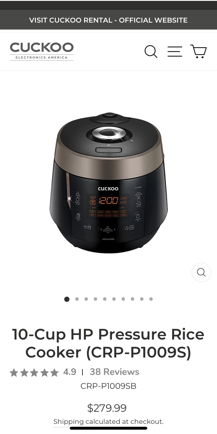 Cuckoo Rice/Pressure Cooker $300 Value