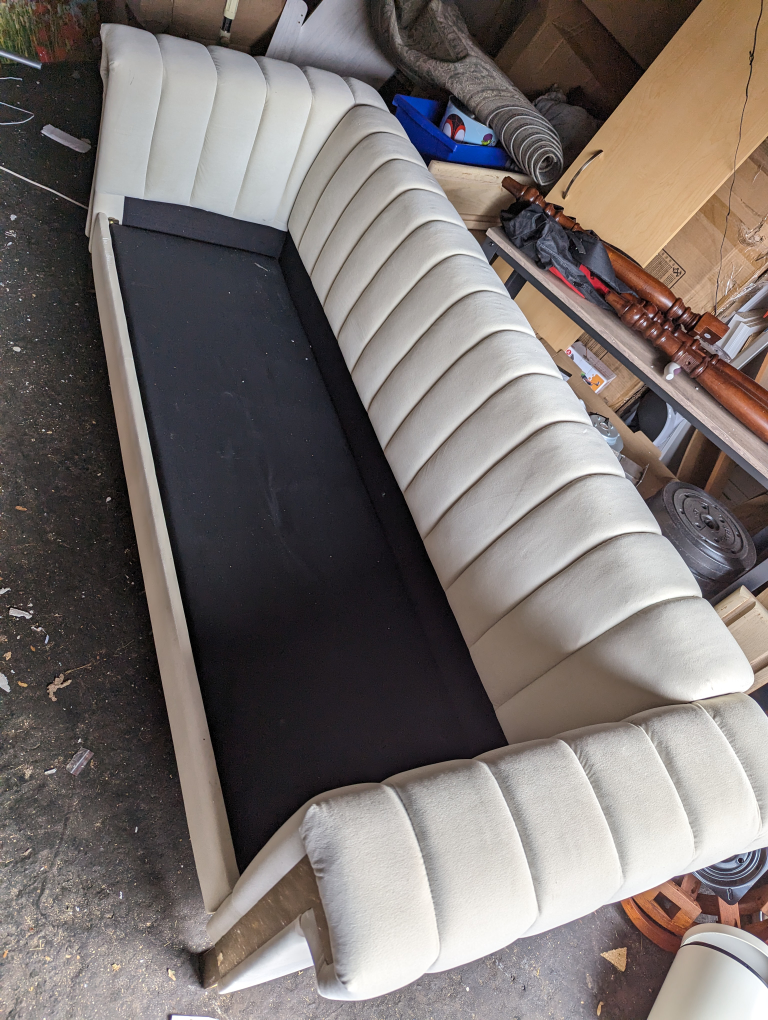 Velvet off-white couch 3 seater - NO CUSHIONS