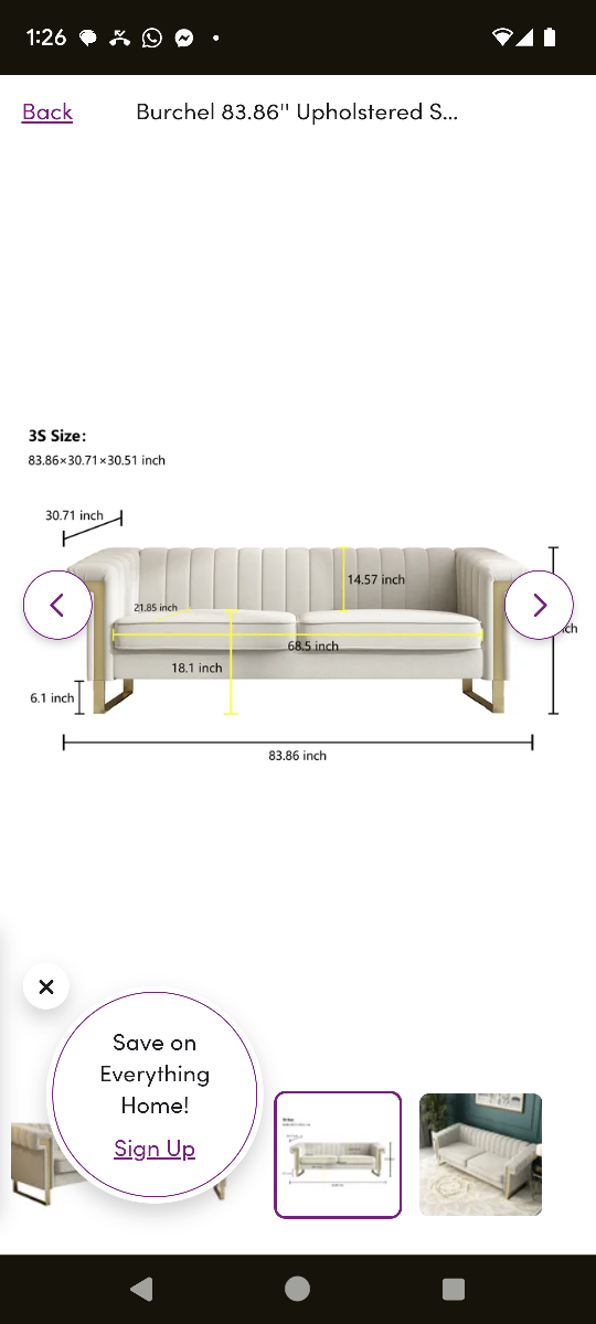 Velvet off-white couch 3 seater - NO CUSHIONS - photo 4