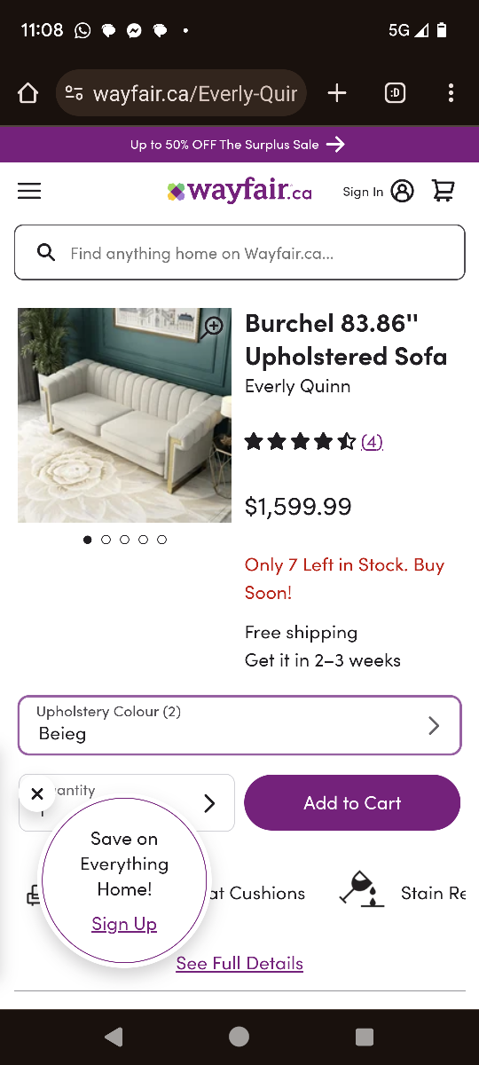 Velvet off-white couch 3 seater - NO CUSHIONS - photo 5
