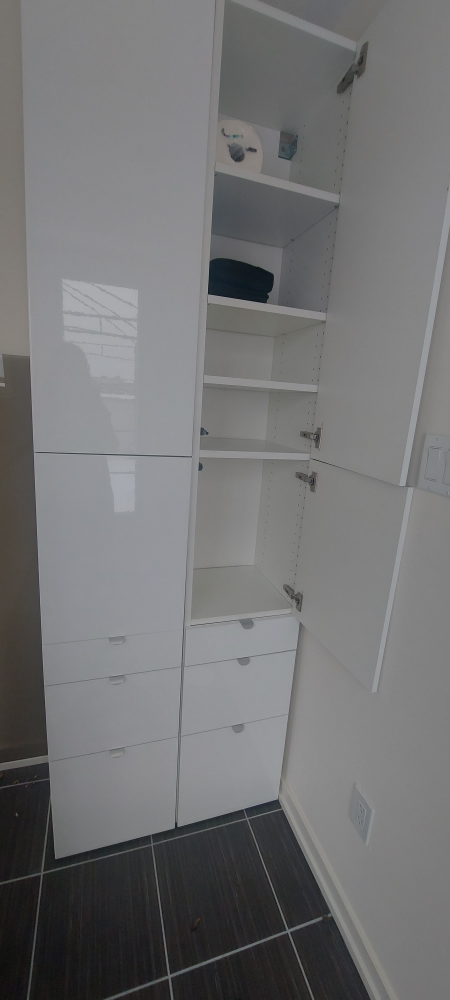 IKea Extra tall cabinets  with pish- open doors and drawers