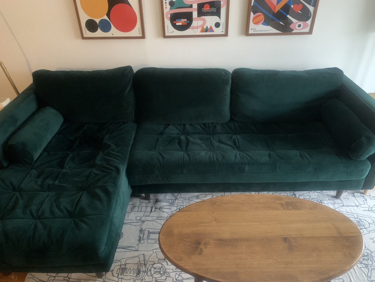 Joybird Briar Sectional Couch with Chaise Lounge, Green Velvet - photo 2