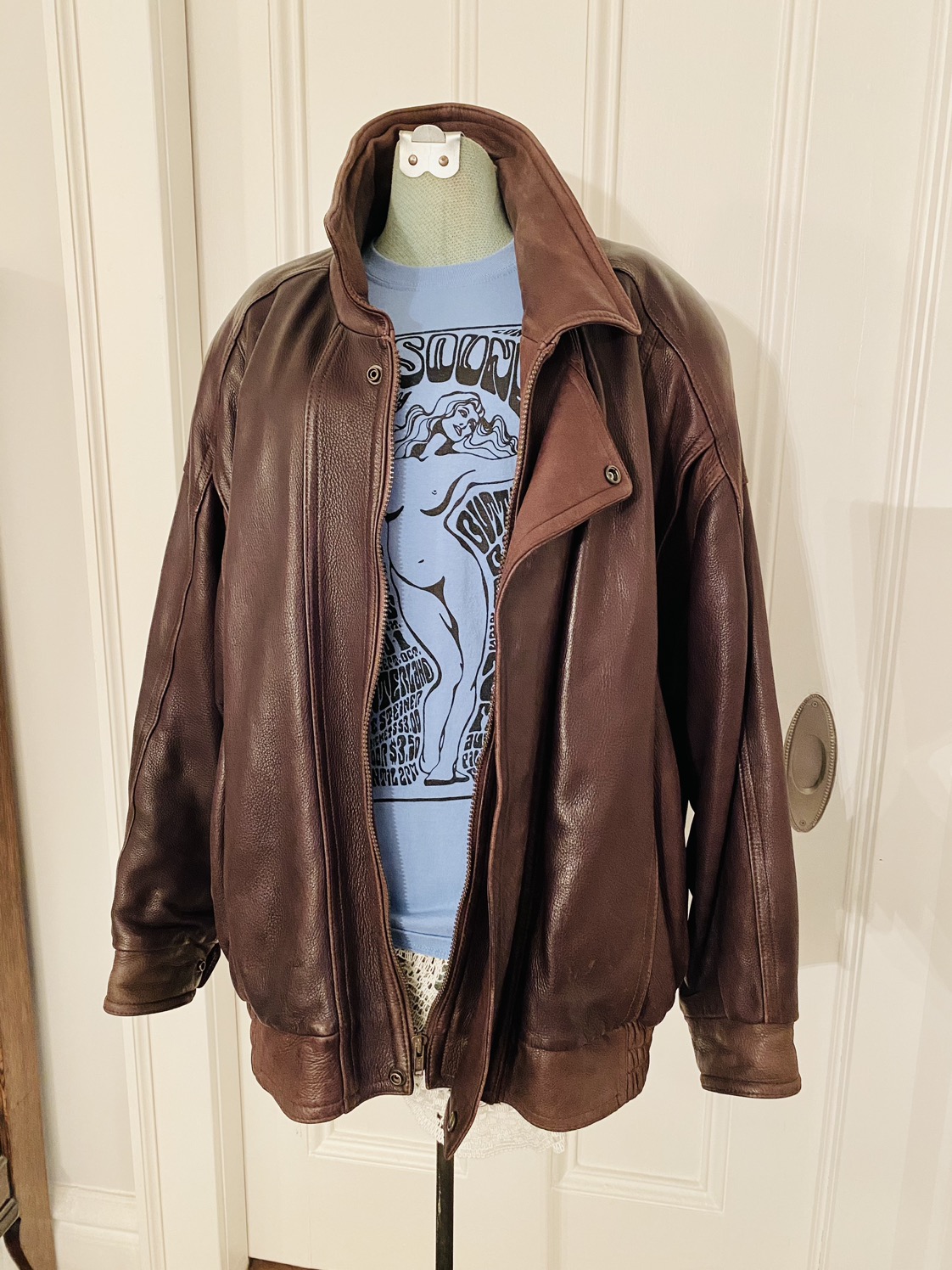 Men’s Brown Leather Bomber Jacket - photo 5