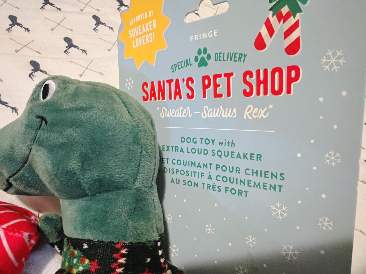 Fringe Santa's Pet Shop Dog Toy Dinosaur with Loud Squeaker NEW image indicator(4)