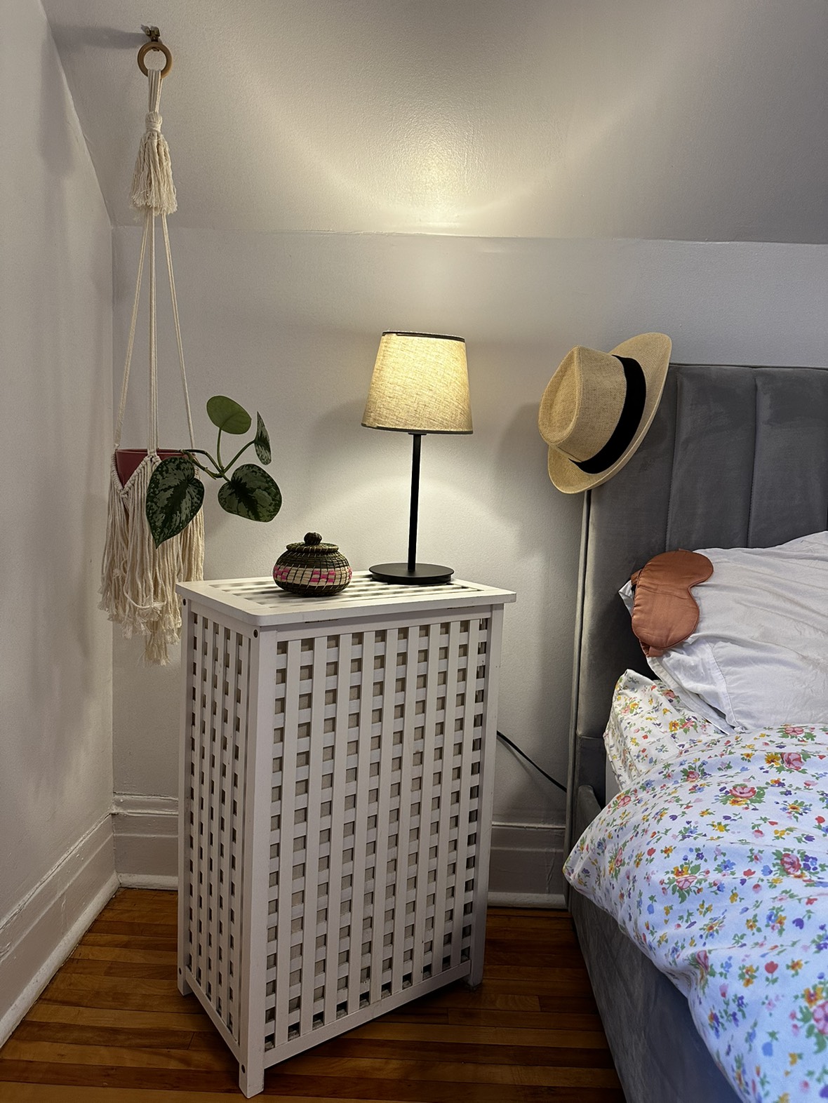 Wooden & Material White Laundry Basket