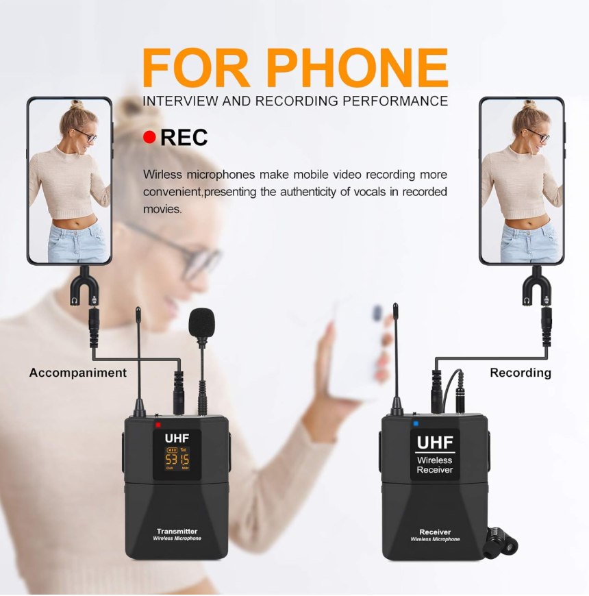 Wireless Lavalier Microphone UHF Lapel mic for DSLR camera - photo 2