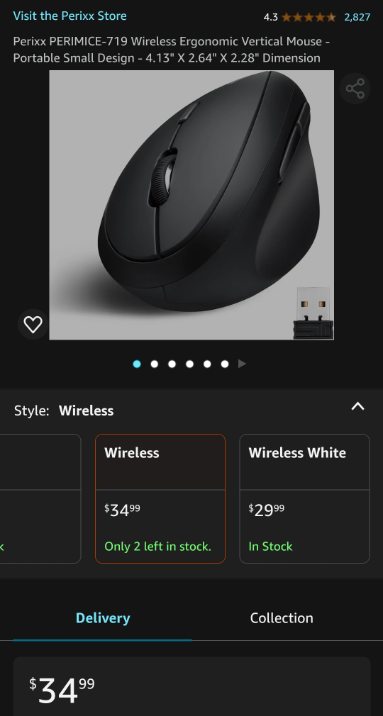 Perixx wireless ergonomic vertical mouse thumbnail