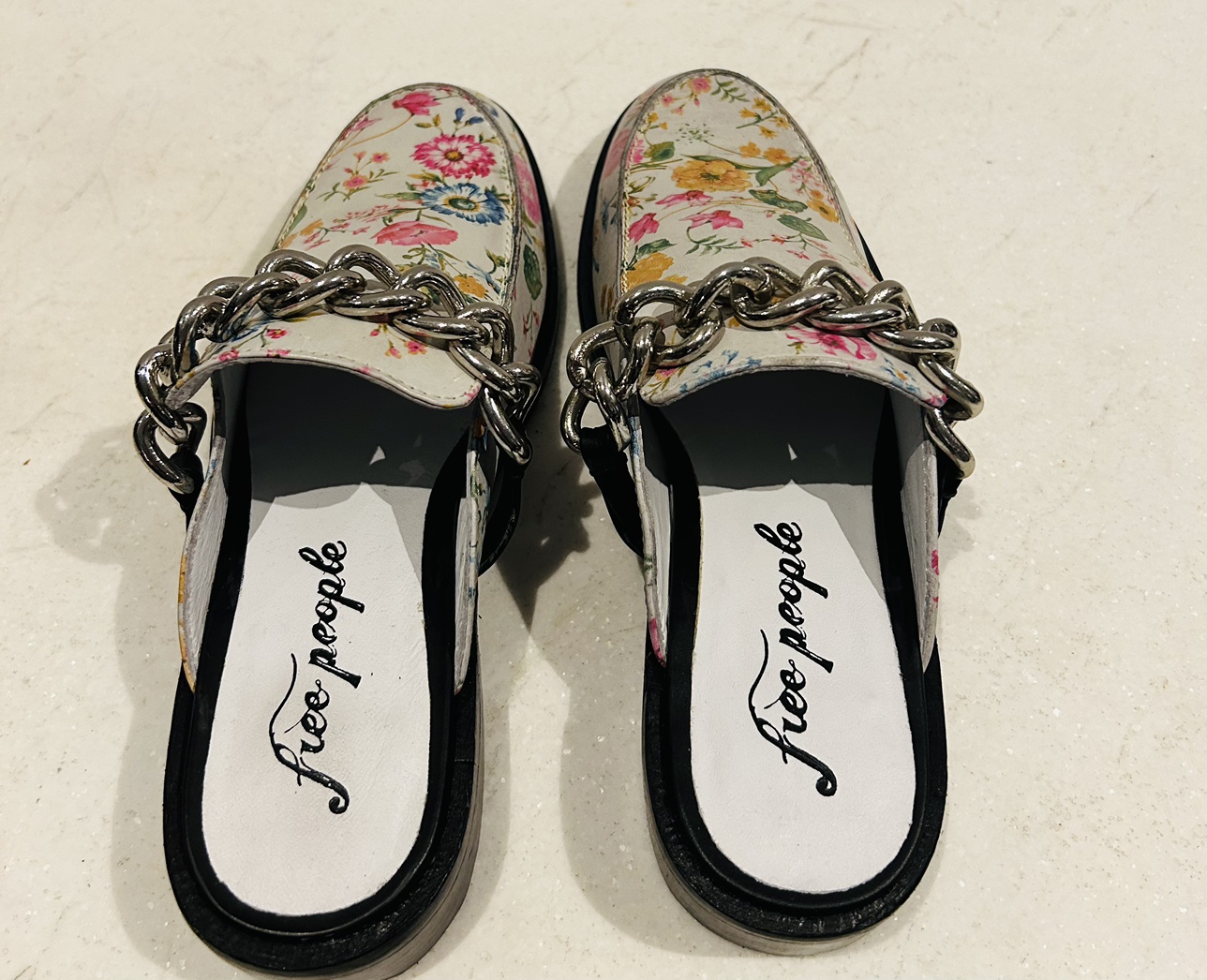 New in box Free People floral and chain mules image indicator(5)