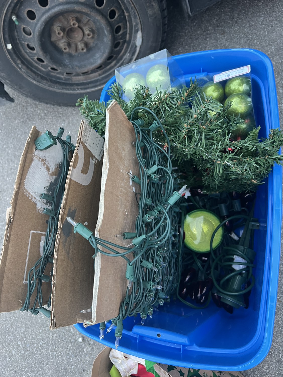 FREE - box of Christmas lights and decorations