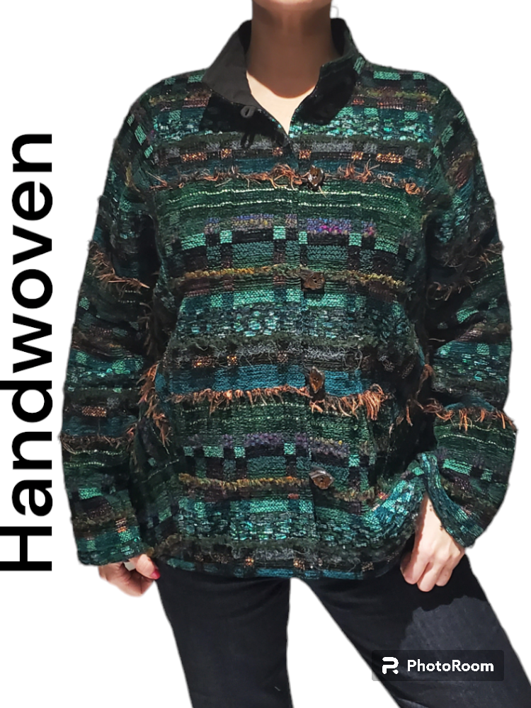 Lucille Crighton Handwoven Toronto Artisan  jacket size L thumbnail