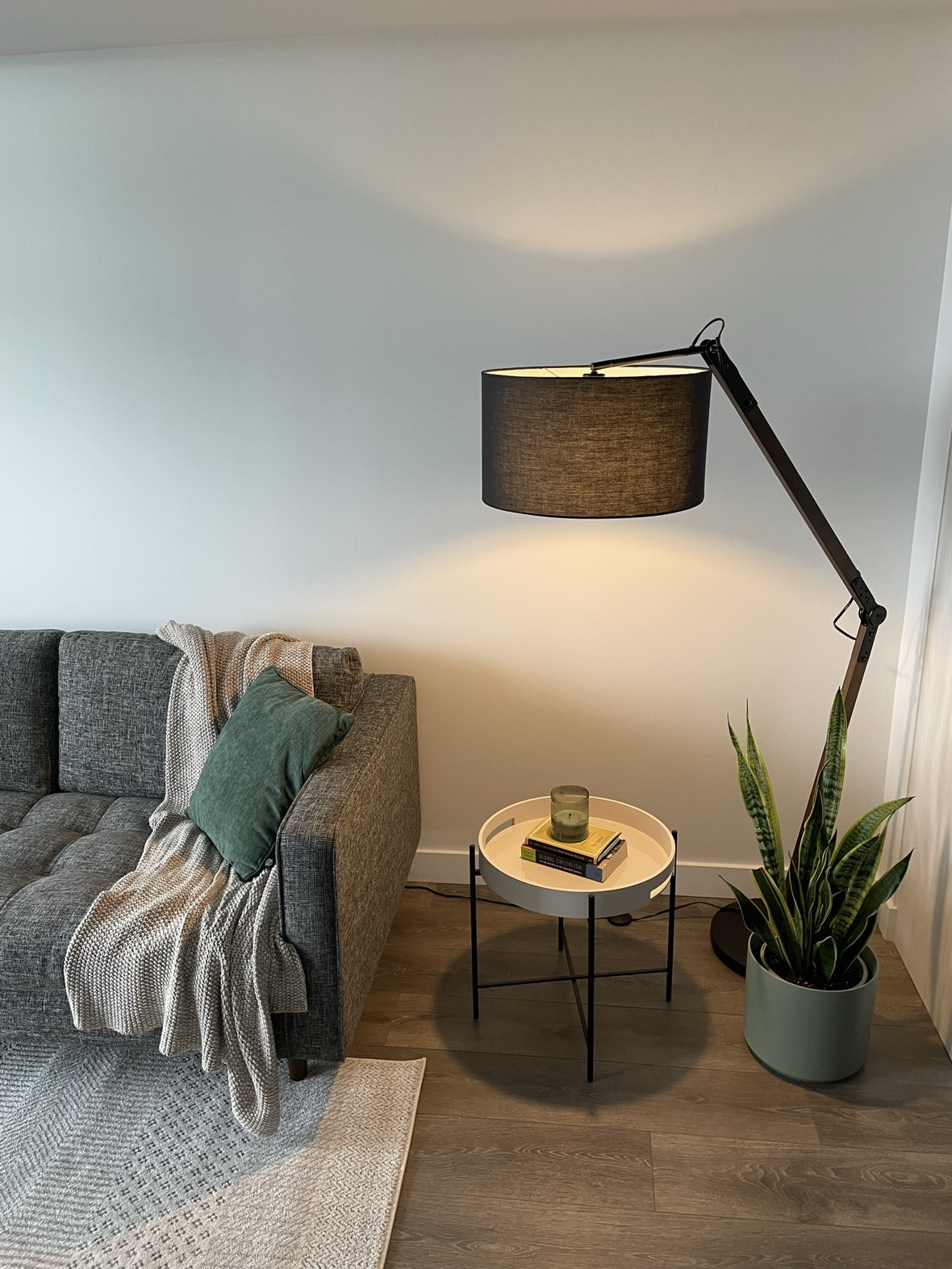 Walnut and Black Metal Adjustable Floor Lamp