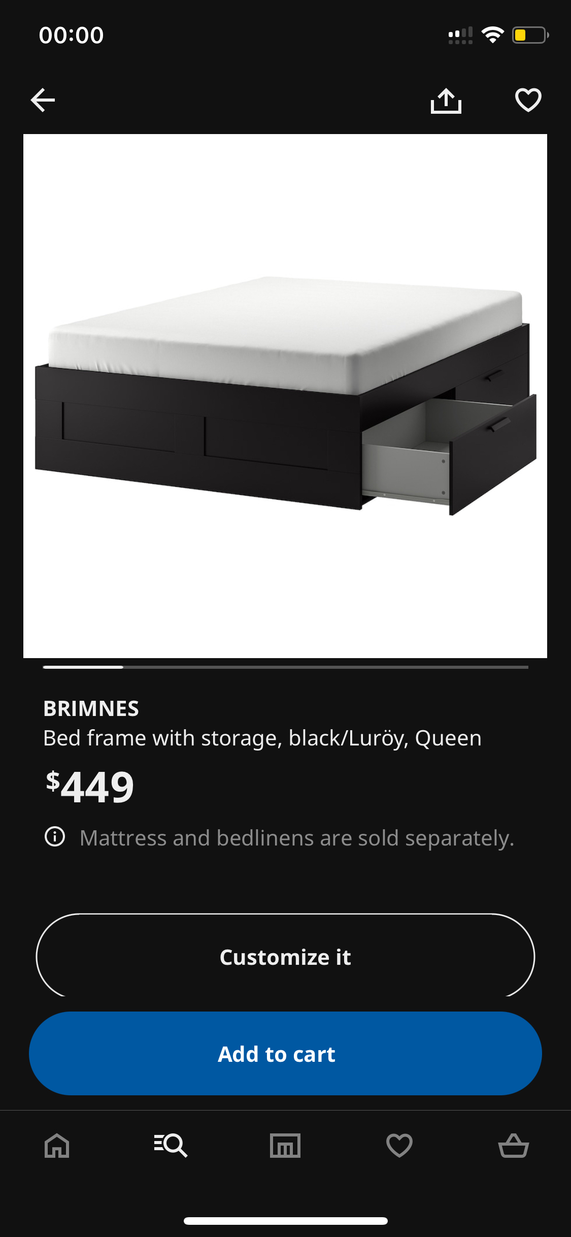 Ikea Brimnes Queen bed frame with storage
