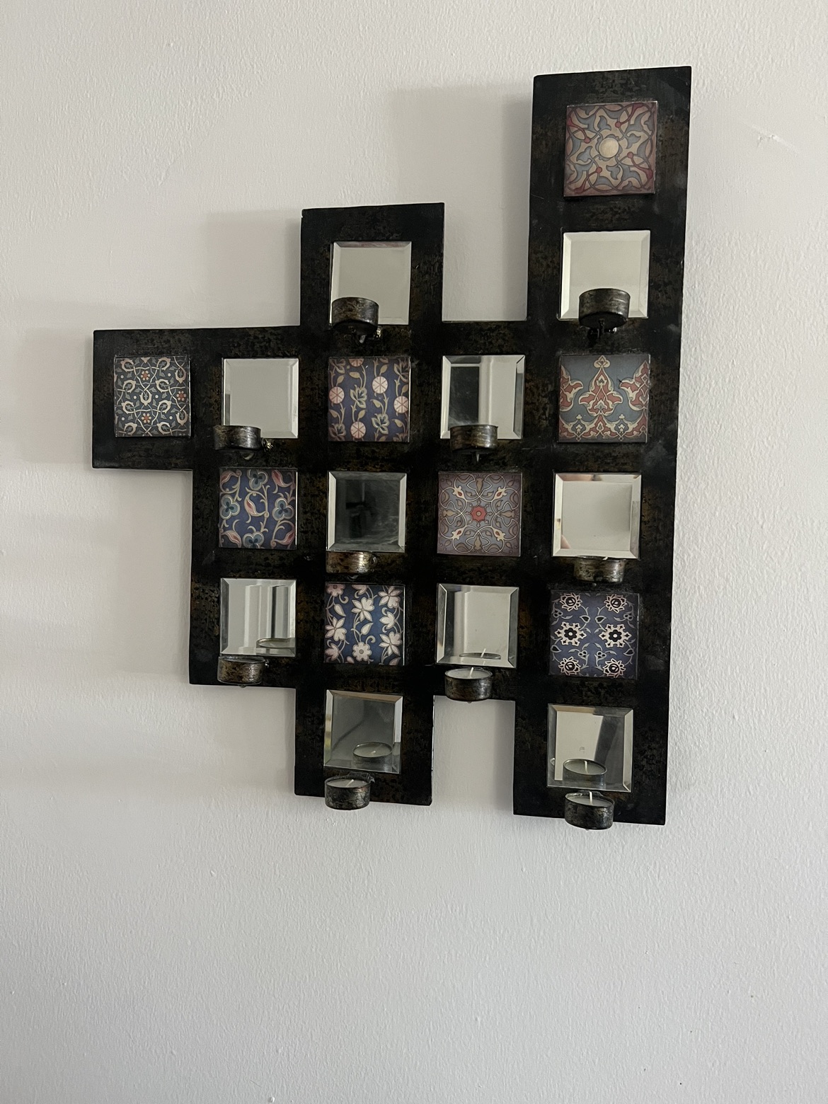Candle holder wall hanging with mirrors