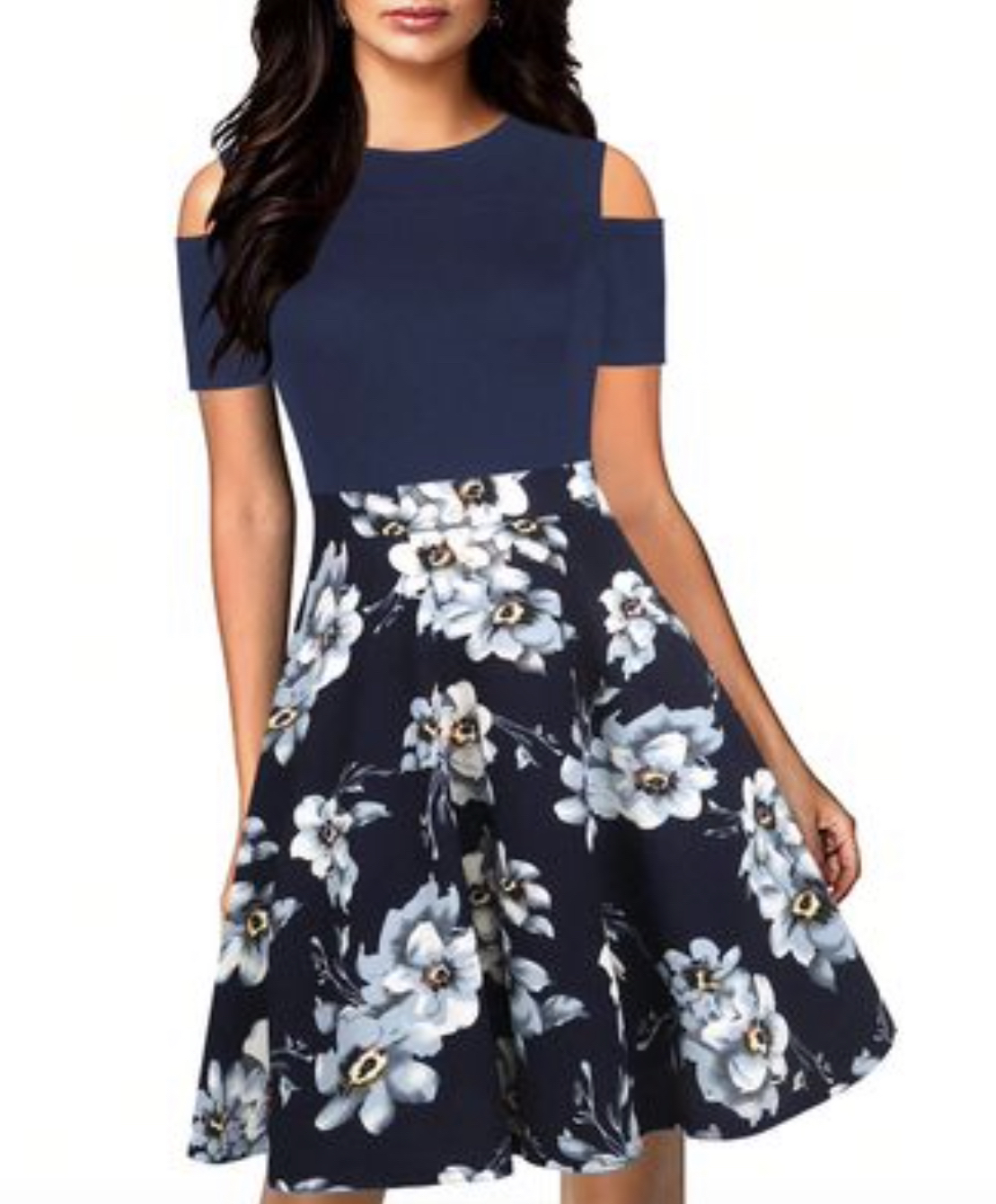 Floral print cold shoulder dress thumbnail