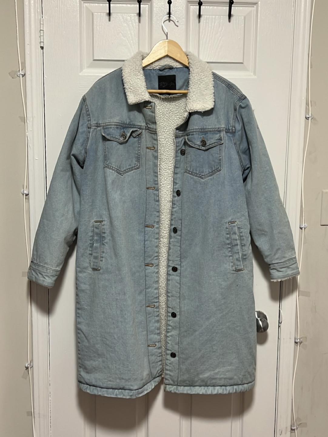 RD Style Denim Sherpa Long Jacket Size XL thumbnail