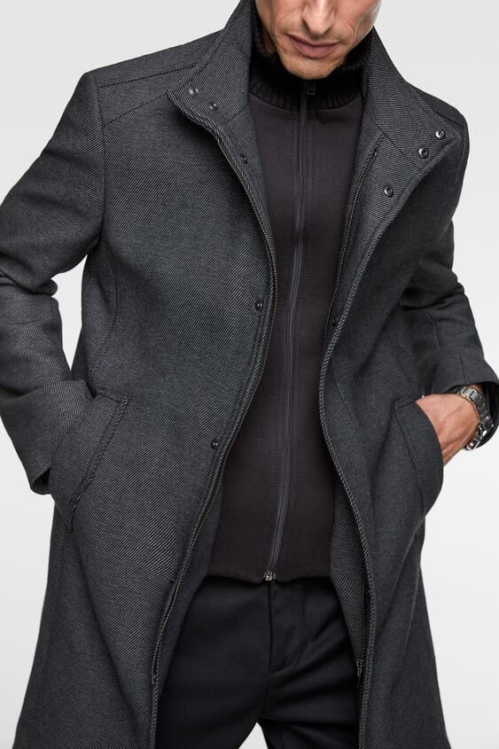 TEXTURED WEAVE COAT WITH CONTRASTING COLLAR thumbnail