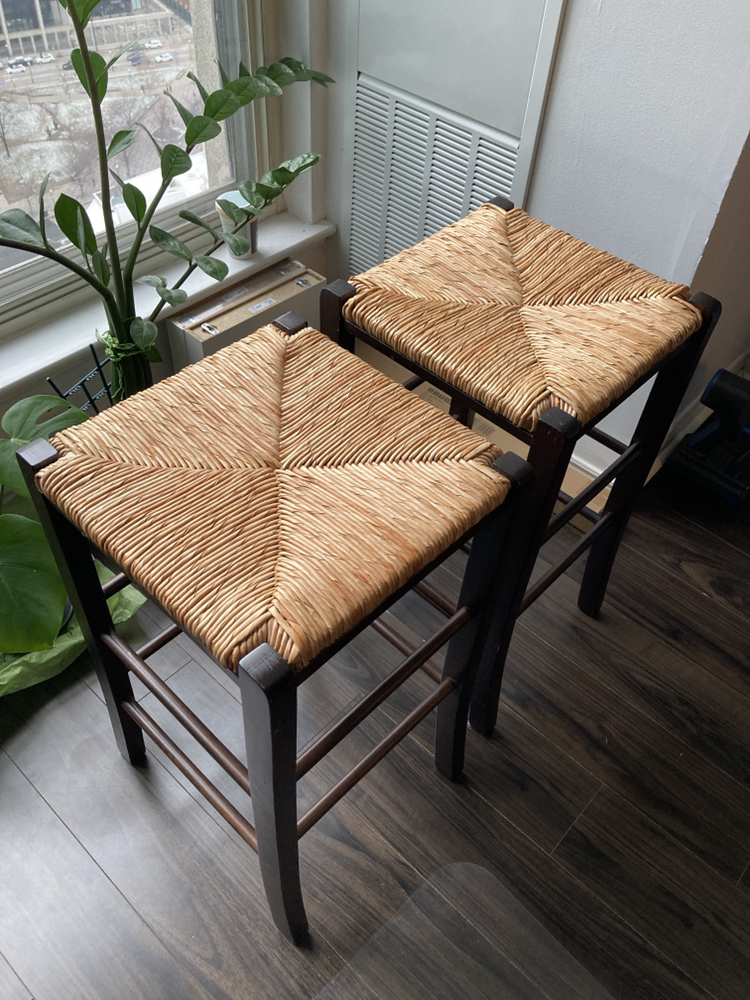 Beechwood Counter Stools with Rattan Seats (2)