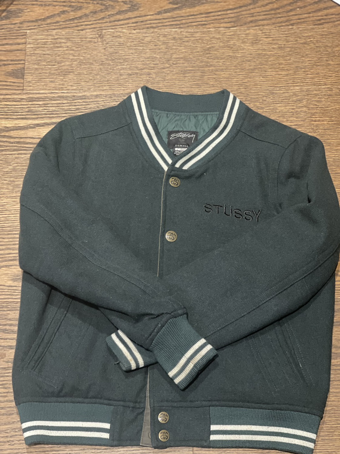 STUSSY vintage Green Varsity Letter Jacket XS Women’s Rare image indicator(3)