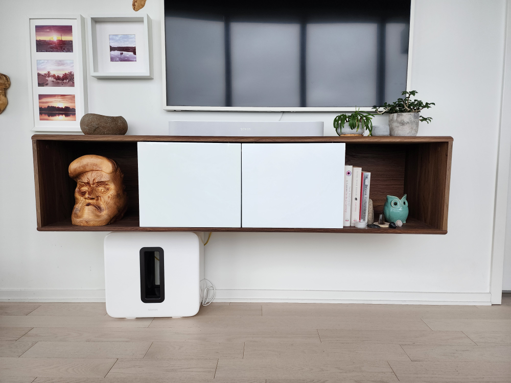 60" Wall Mount TV Stand In Walnut White