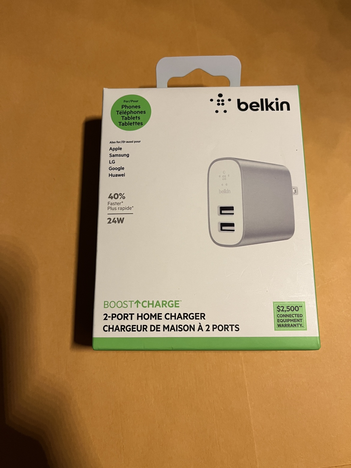 New Belkin 24w 2 port Apple Samsung LG google charger