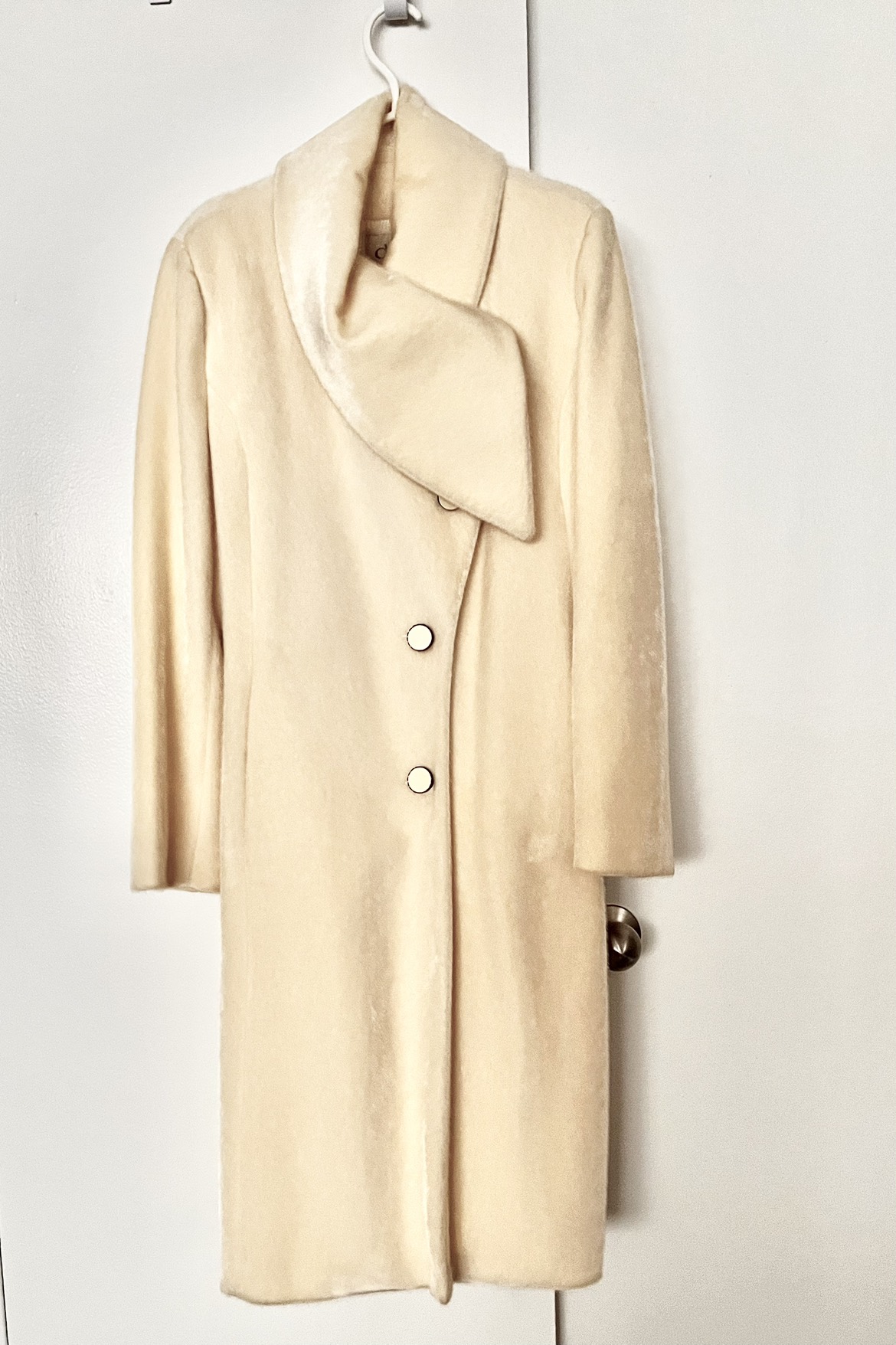 Women asymmetrical lapel collar coat