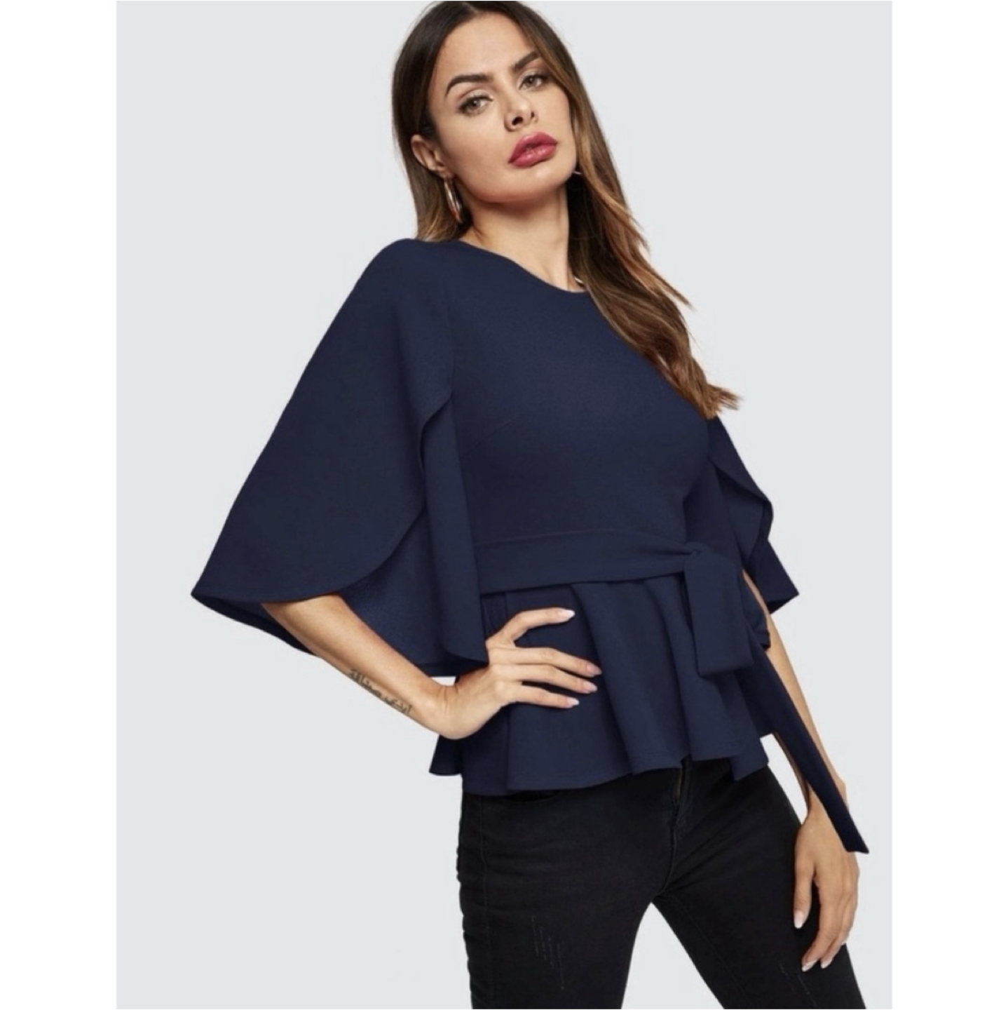 🟡3 for $20/ NEW Belted peplum cape blouse image indicator(3)