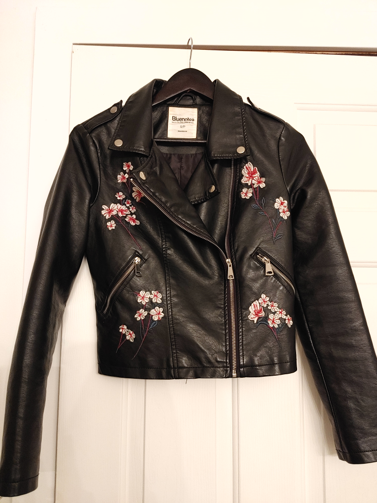 Leather jacket with flower design