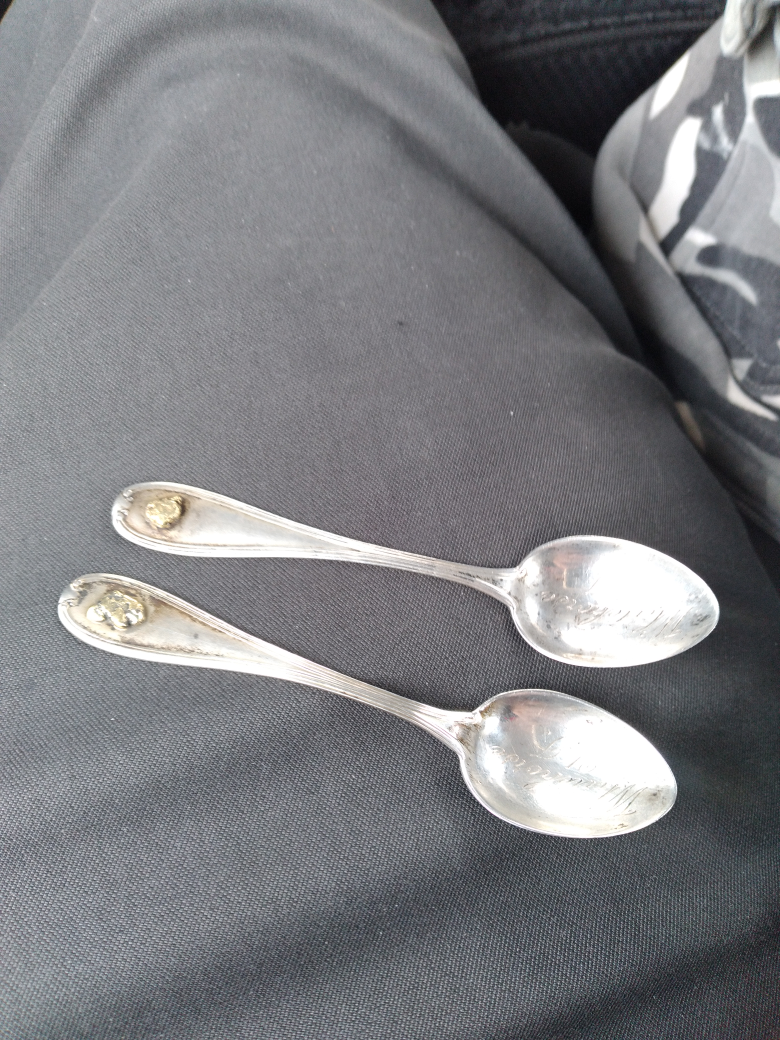 2 sterling silver spoons with real natural gold Nugget thumbnail