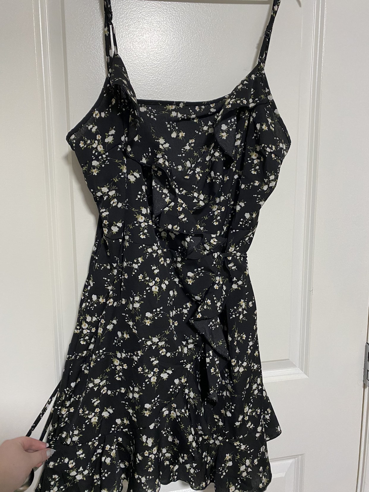 NEW Black Ruffle Floral Wrap Dress thumbnail