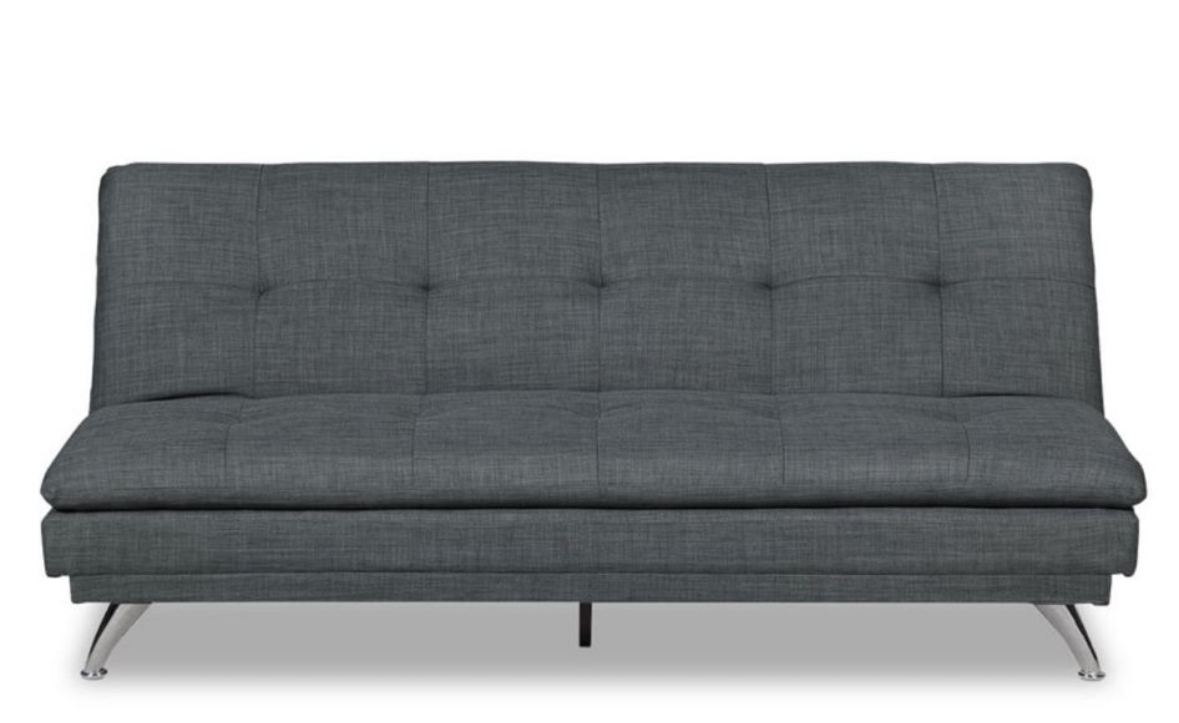 6’ grey sofa bed with 4 pillows