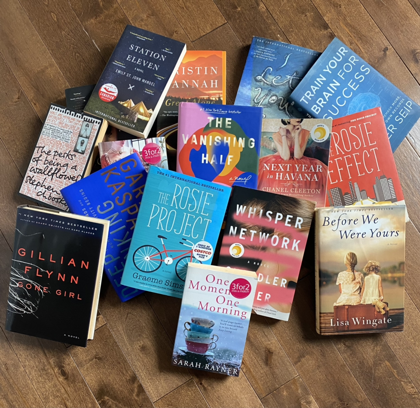 Assortment of popular books (e.g. Gone Girl, Station Eleven)