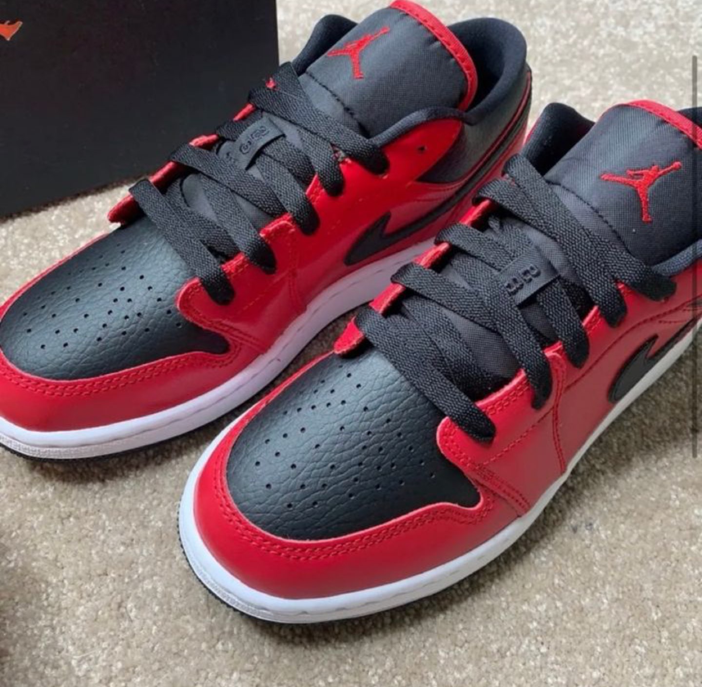 Jordan 1 Low' Pebbled Leather; Red/Black - photo 2