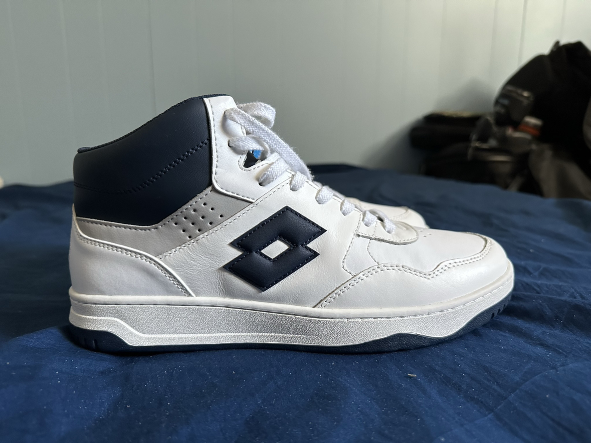 “RARE” Lotto TRACER MID White/Blue Leather Basketball Shoes