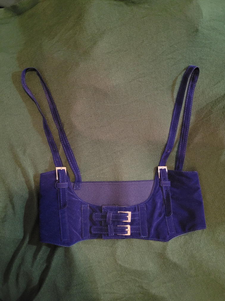 Sapphire blue velvet-y corset belt thumbnail