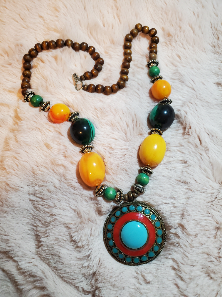 Beautiful Boho Turquoise and Yellow Statement Necklace image indicator(2)